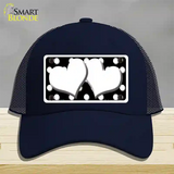 White Black Polka Dot Black Center Hearts Novelty License Plate Hat Mesh / Navy