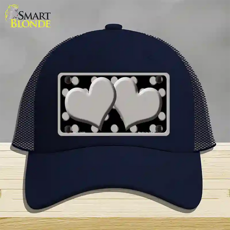 Grey Black Polka Dot Grey Center Hearts Novelty License Plate Hat Mesh / Navy