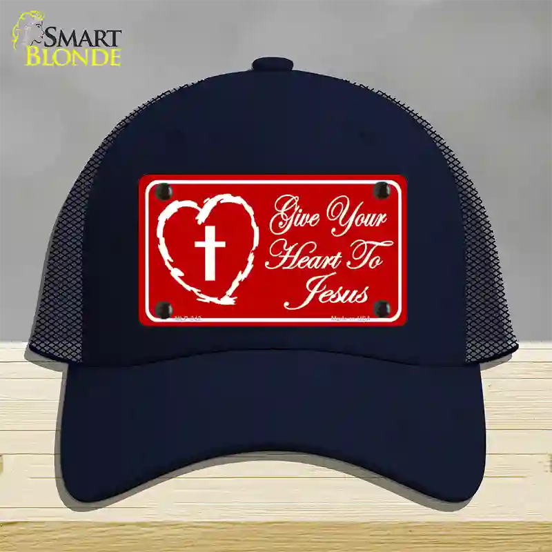 Give Your Heart To Jesus Novelty License Plate Hat Mesh / Navy