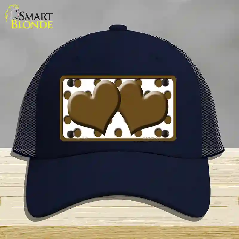 Brown White Polka Dot Brown Centered Hearts Novelty License Plate Hat Mesh / Navy