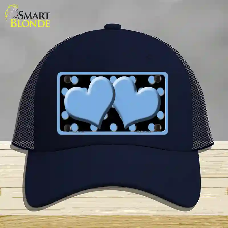 Light Blue Black Polka Dot Light Blue Centered Hearts Novelty License Plate Hat Mesh / Navy