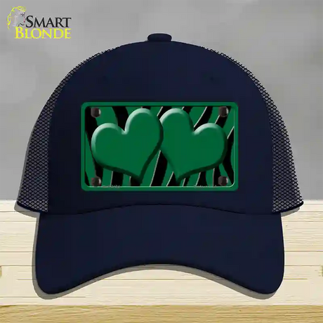 Green Black Zebra Green Centered Hearts Novelty License Plate Hat Mesh / Navy