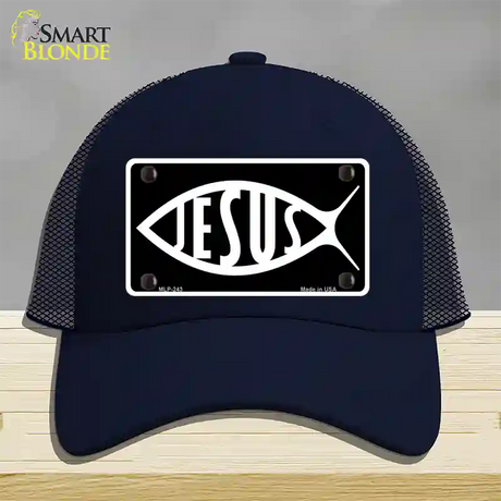 Jesus Fish Novelty License Plate Hat Mesh / Navy