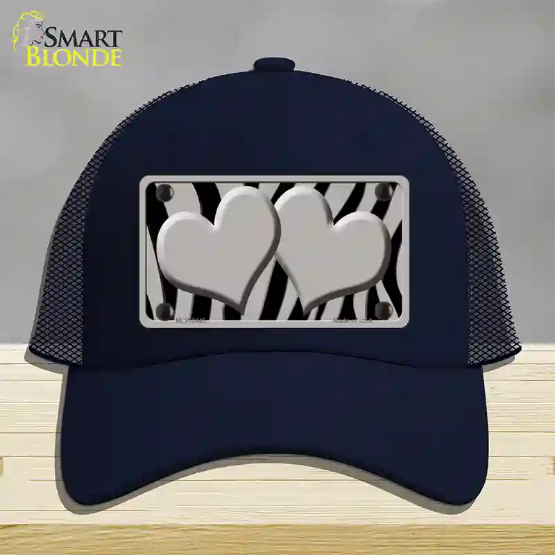 Grey Black Zebra Grey Centered Hearts Novelty License Plate Hat Mesh / Navy