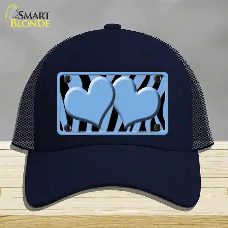 Light Blue Black Zebra Light Blue Centered Hearts Novelty License Plate Hat Mesh / Navy