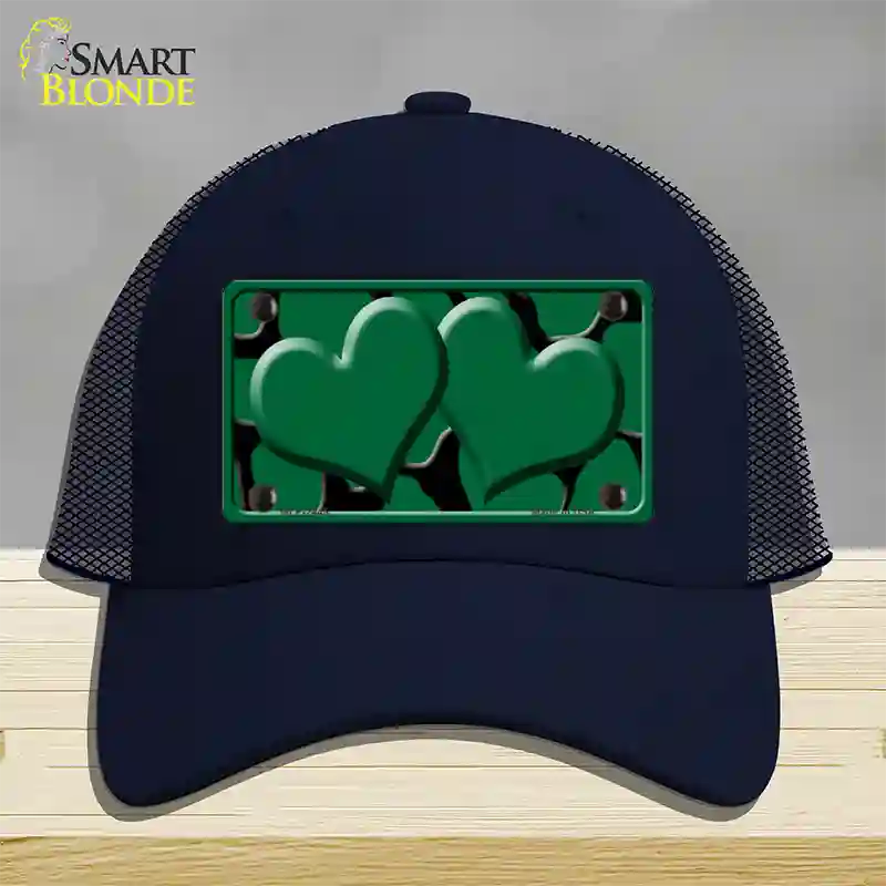 Green Black Giraffe Green Centered Hearts Novelty License Plate Hat Mesh / Navy