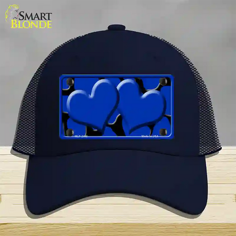 Blue Black Giraffe Blue Centered Hearts Novelty License Plate Hat Mesh / Navy