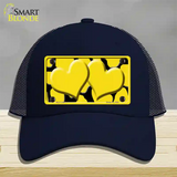 Yellow Black Giraffe Yellow Centered Hearts Novelty License Plate Hat Mesh / Navy