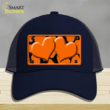 Orange Black Giraffe Orange Centered Hearts Novelty License Plate Hat Mesh / Navy