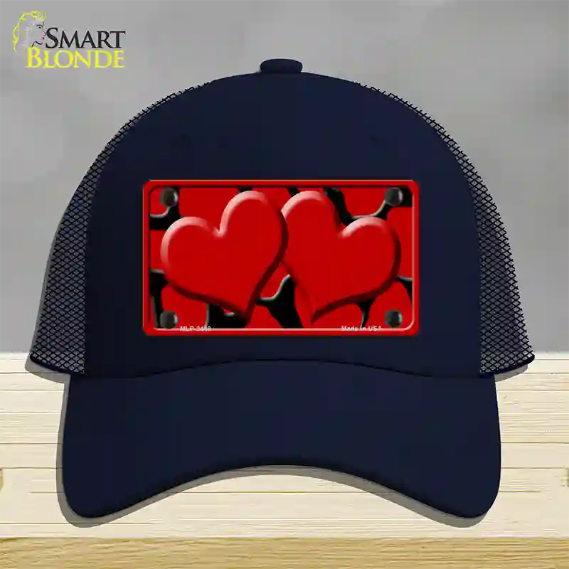 Red Black Giraffe Red Centered Hearts Novelty License Plate Hat Mesh / Navy