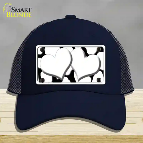 White Black Giraffe White Centered Hearts Novelty License Plate Hat Mesh / Navy