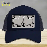 Grey Black Giraffe Grey Centered Hearts Novelty License Plate Hat Mesh / Navy