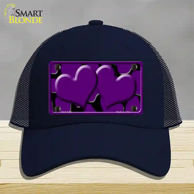 Purple Black Giraffe Purple Centered Hearts Novelty License Plate Hat Mesh / Navy