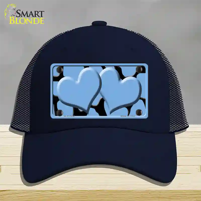 Light Blue Black Giraffe Light Blue Centered Hearts Novelty License Plate Hat Mesh / Navy