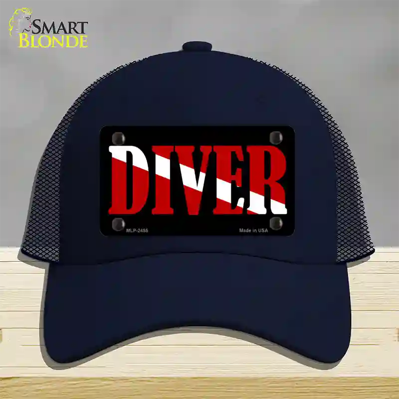 Scuba Diver Novelty License Plate Hat Mesh / Navy