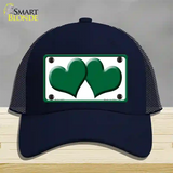 Solid Green Centered Hearts White Novelty License Plate Hat Mesh / Navy