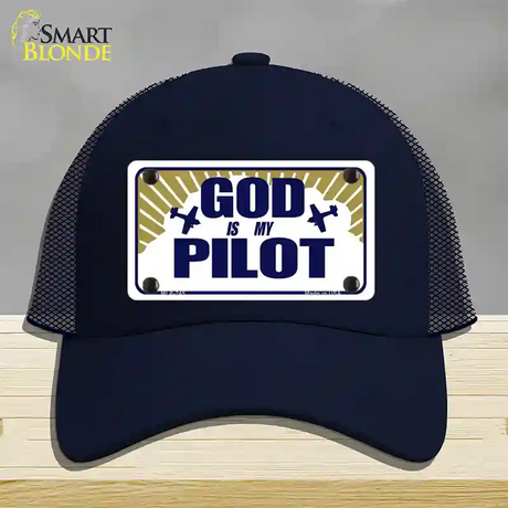 God Is My Pilot Novelty License Plate Hat Mesh / Navy