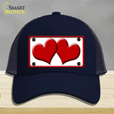 Solid Red Centered Hearts White Novelty License Plate Hat Mesh / Navy