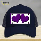 Solid Purple Centered Hearts White Novelty License Plate Hat Mesh / Navy