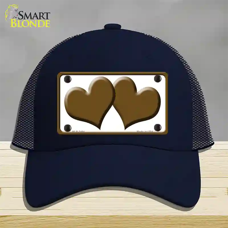 Solid Brown Centered Hearts White Novelty License Plate Hat Mesh / Navy