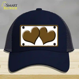 Solid Brown Centered Hearts White Novelty License Plate Hat Mesh / Navy