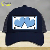 Solid Light Blue Centered Hearts White Novelty License Plate Hat Mesh / Navy