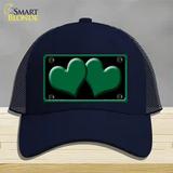 Solid Green Centered Hearts Black Novelty License Plate Hat Mesh / Navy