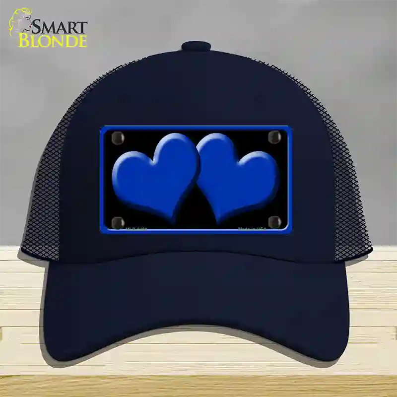 Solid Blue Centered Hearts Black Novelty License Plate Hat Mesh / Navy