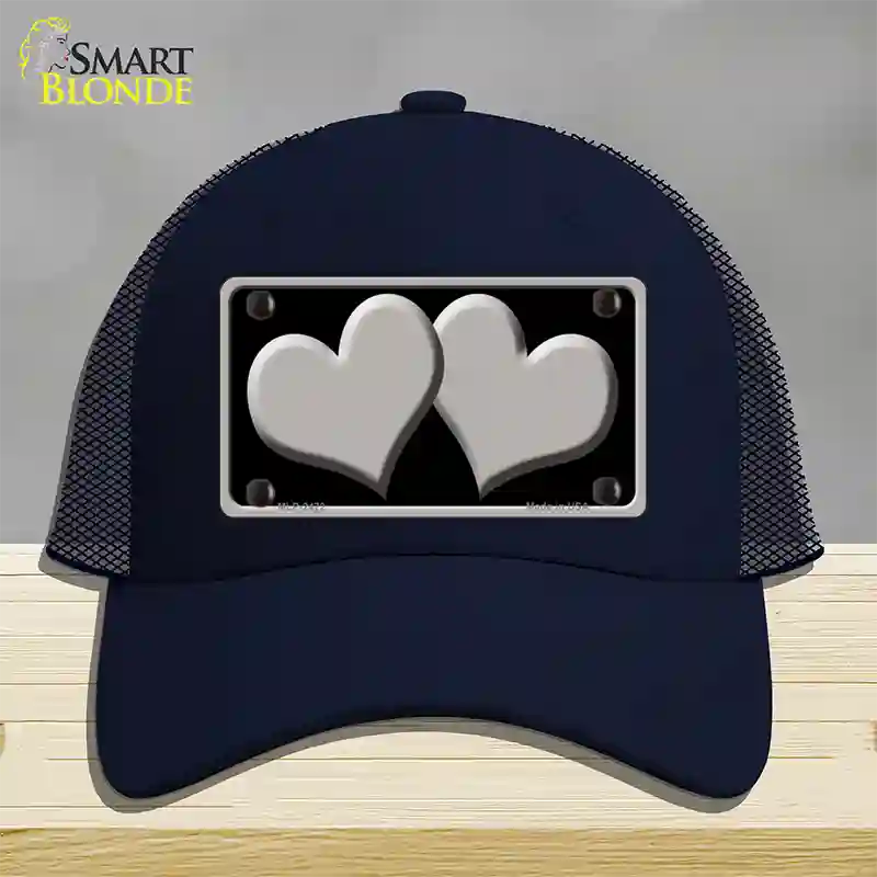 Solid Grey Centered Hearts Black Novelty License Plate Hat Mesh / Navy