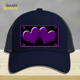 Solid Purple Centered Hearts Black Novelty License Plate Hat Mesh / Navy