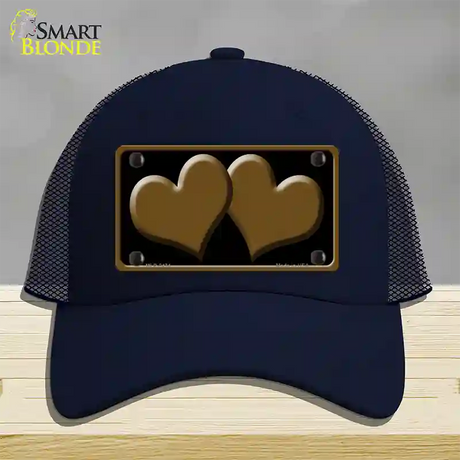 Solid Brown Centered Hearts Black Novelty License Plate Hat Mesh / Navy