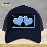 Solid Light Blue Centered Hearts Black Novelty License Plate Hat Mesh / Navy