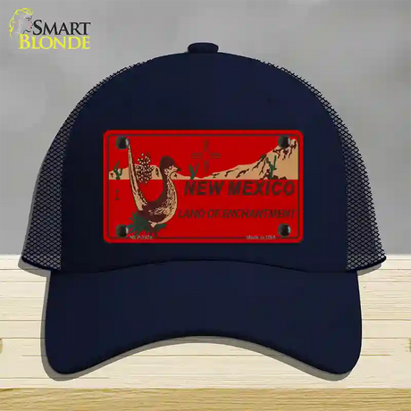 Roadrunner Red New Mexico Novelty License Plate Hat Mesh / Navy