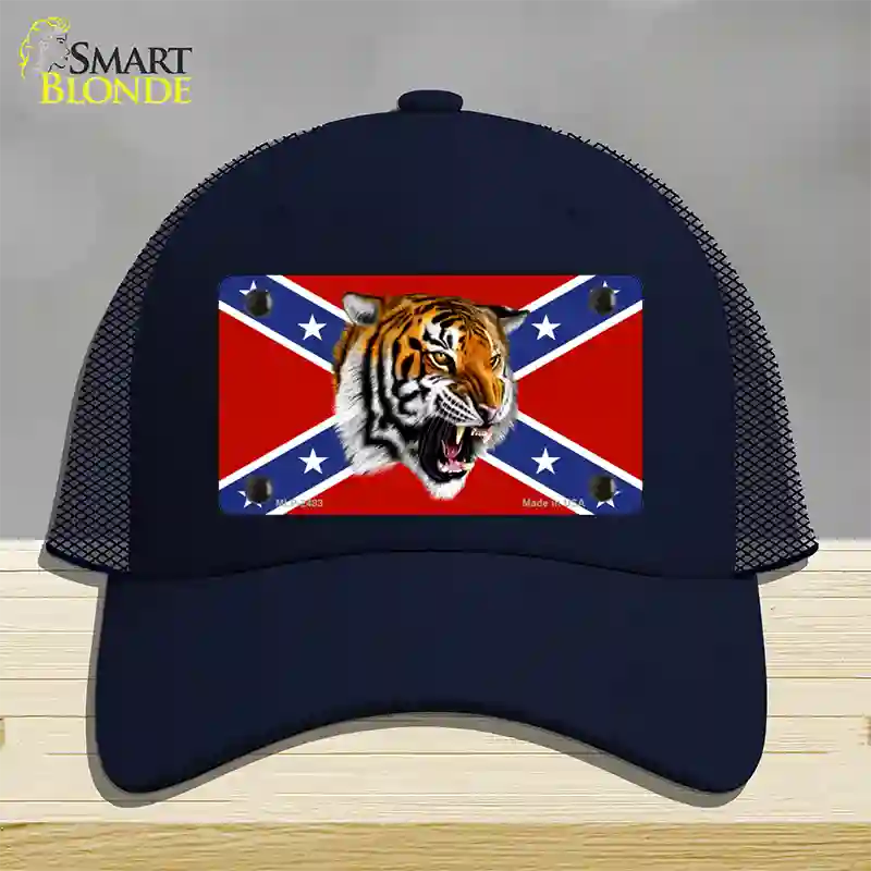 Confederate Flag Tiger Novelty License Plate Hat Mesh / Navy