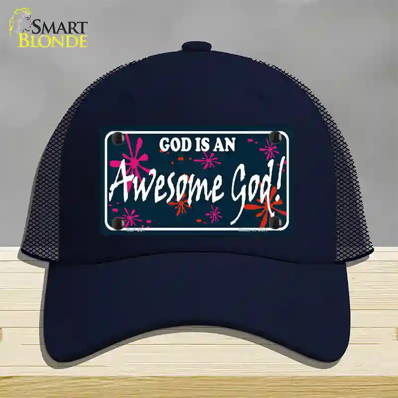 God Is An Awesome God Novelty License Plate Hat Mesh / Navy