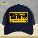 Caution Dolphins Novelty License Plate Hat Mesh / Navy