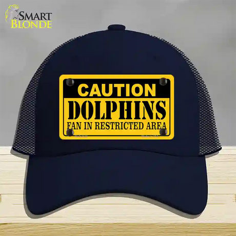 Caution Dolphins Novelty License Plate Hat Mesh / Navy