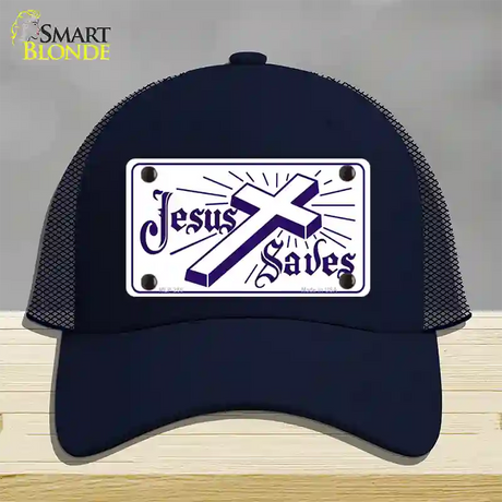 Jesus Saves Novelty License Plate Hat Mesh / Navy