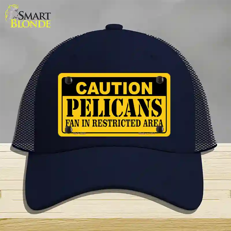 Caution Pelicans Fan Novelty License Plate Hat Mesh / Navy