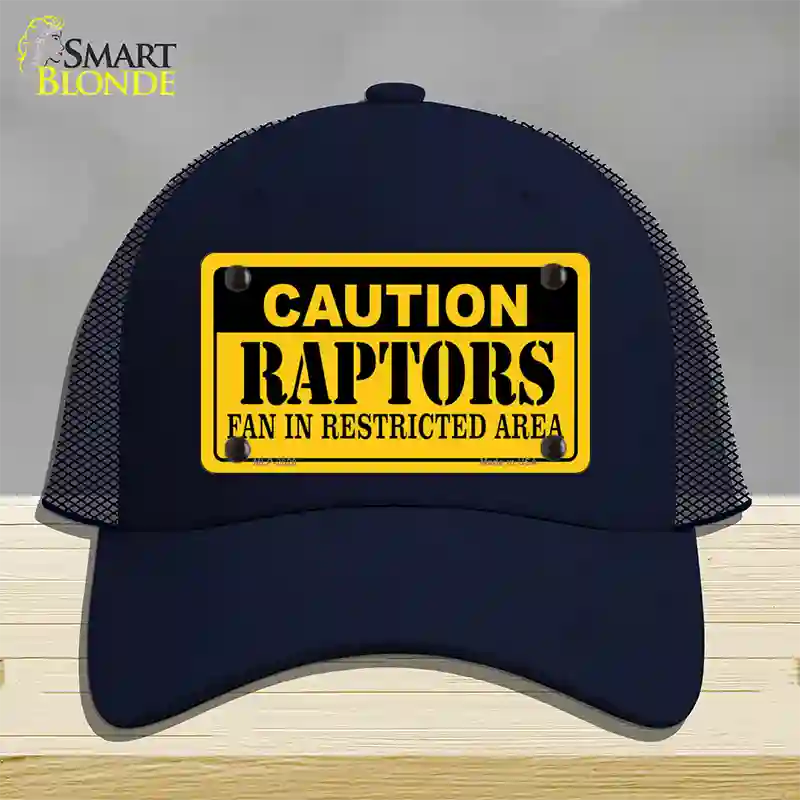 Caution Raptors Fan Novelty License Plate Hat Mesh / Navy