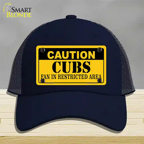 Caution Cubs Fan Novelty License Plate Hat Mesh / Navy