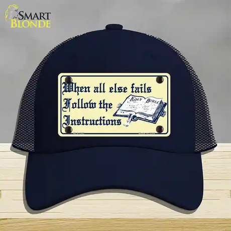 Follow Instructions Novelty License Plate Hat Mesh / Navy