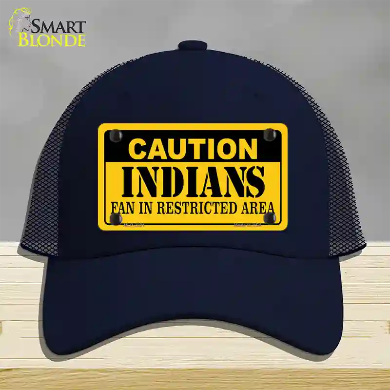 Caution Indians Fan Novelty License Plate Hat Mesh / Navy