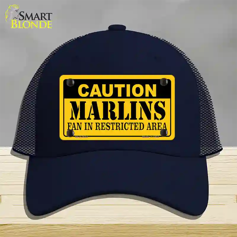 Caution Marlins Fan Novelty License Plate Hat Mesh / Navy