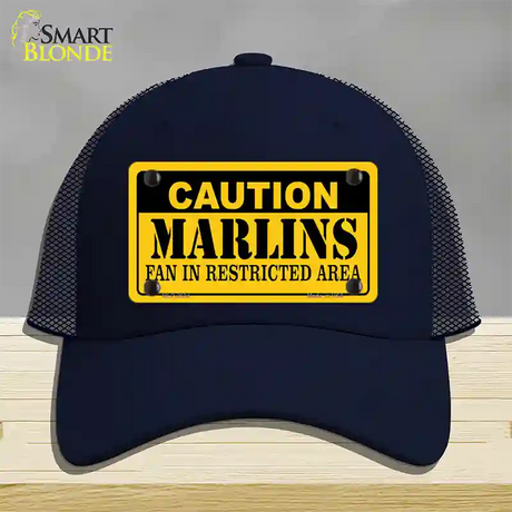 Caution Marlins Fan Novelty License Plate Hat Mesh / Navy