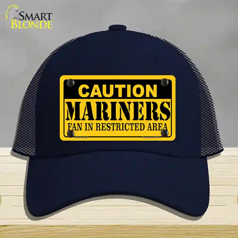 Caution Mariners Fan Novelty License Plate Hat Mesh / Navy