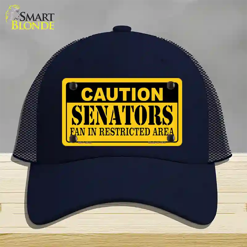 Caution Senators Vanity Novelty License Plate Hat Mesh / Navy