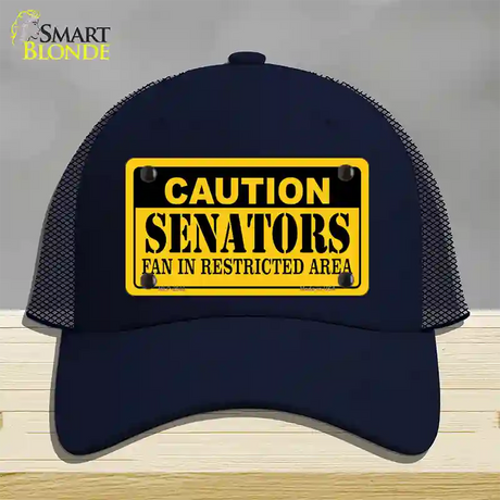 Caution Senators Vanity Novelty License Plate Hat Mesh / Navy