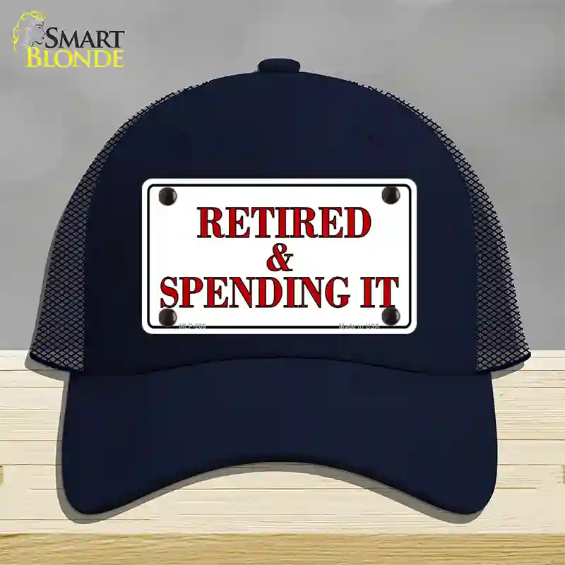 Retired And Spending It Novelty License Plate Hat Mesh / Navy