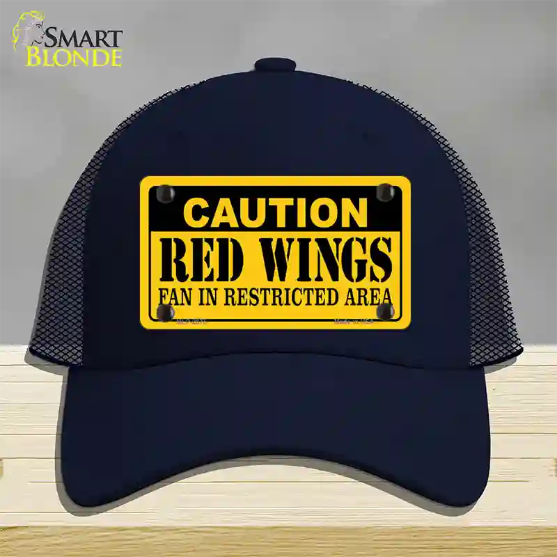 Caution Red Wings Novelty License Plate Hat Mesh / Navy